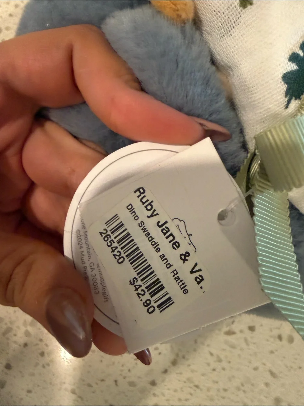 Mud Pie Gray and White Cotton Muslin Swaddle & Rattle
